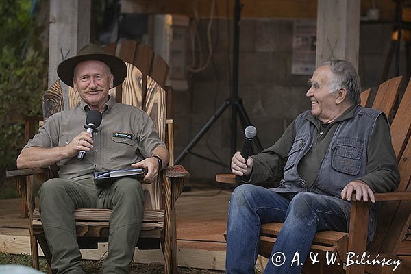 Edward Marszałek i Wojomir Wojciechowski podczas panelu "Bieszczady naszymi oczami", I Bieszczadzki Festiwal Filmowy Ale Czad w Dwerniku, Bieszczady