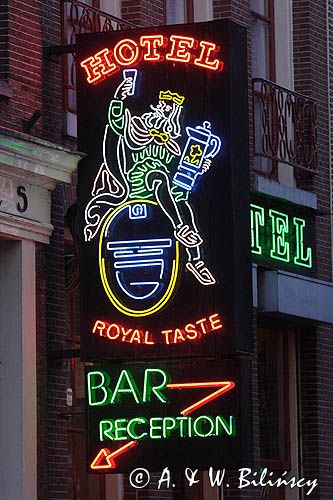 Czerwona ulica - Red Light District, Amsterdam, Holandia Hotel Royal Taste, Neon