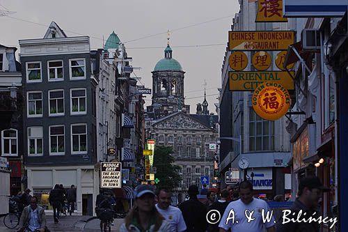 uliczka i Pałac Koninklijk, Amsterdam, Holandia