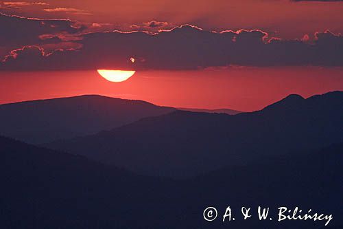 zachód słońca, widok z Małej Rawki, Bieszczady