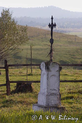 krzyż na nagrobku na cmentarzu w Bystrem, Bieszczady