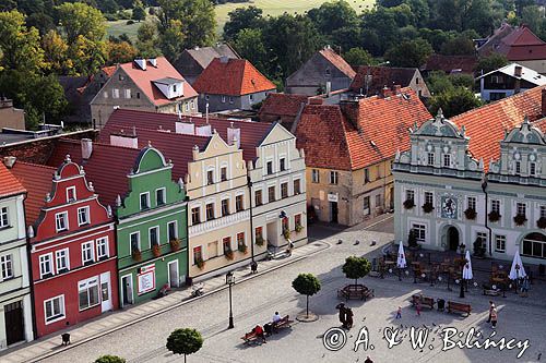 Bytom Odrzański, rynek, kamienice,panorama z wieży ratusza