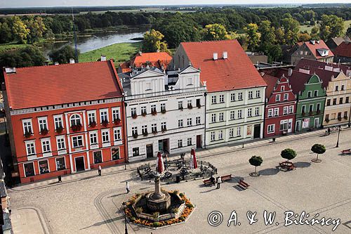 Bytom Odrzański, Rynek, kamienice, panorama, rzeka Odra