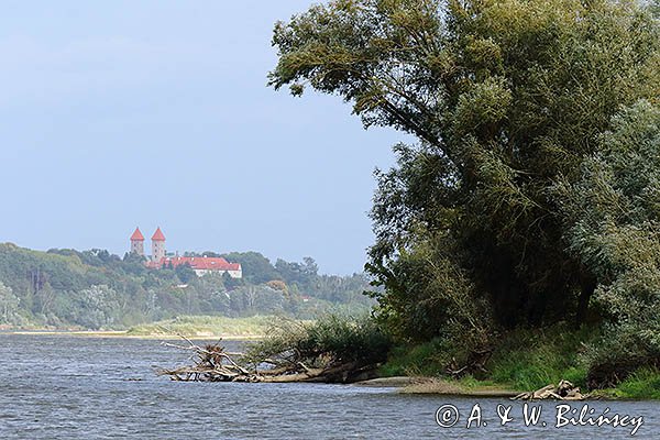 Nad Wisłą, w tle wieże sanktuarium w Czerwińsku nad Wisłą