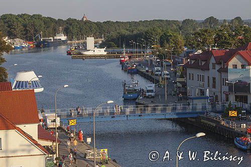 Darłówko,widok z latarni morskiej, Darłowo, most im. Kapitana Witolda Huberta, rzeka Wieprza