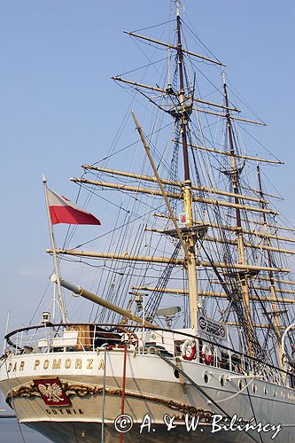 żaglowiec muzeum Dar Pomorza przy nabrzeżu w Gdyni