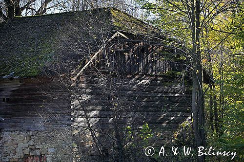 drewniany XIX wieczny spichlerz plebański, wieś Dydnia, Pogórze Dynowskie