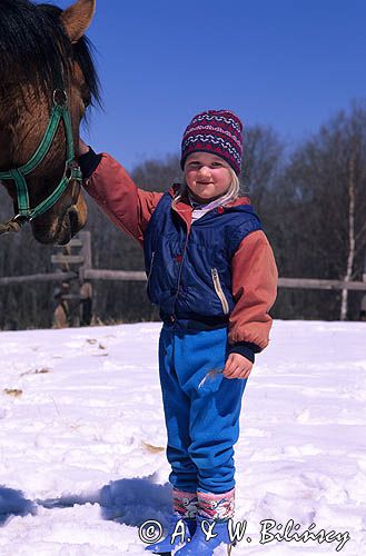 dziecko z koniem huculskim, Bieszczady