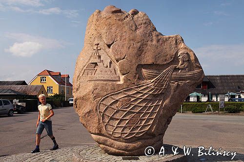 Rzeźba w porcie Fur havn, Stenore na wyspie Fur, Limfjord, Jutlandia, Dania