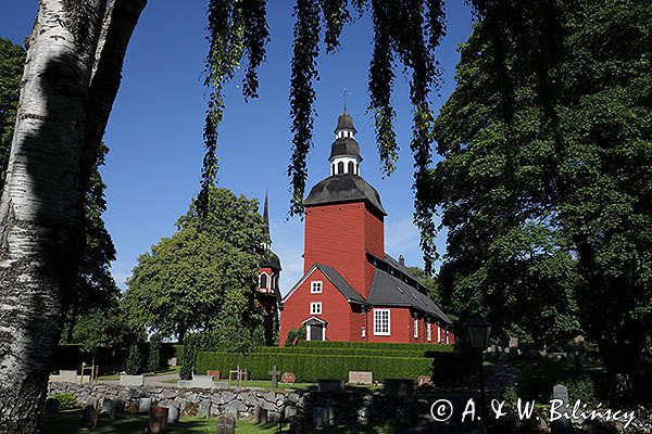 Kościółek, drewniana katedra w Habo z 1680 r nad jeziorem Vattern, Wetter, Szwecja