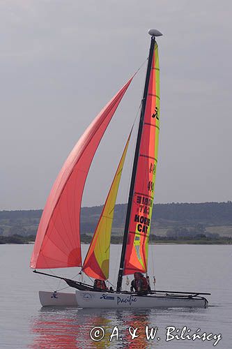 Hobie Cat u brzegów wyspy Hiddensee, Bałtyk, Mecklenburg-Vorpommern, Niemcy