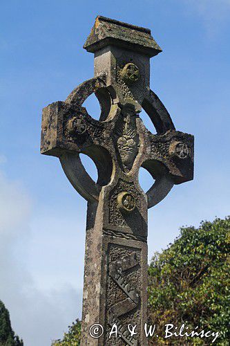 kamienny krzyż irlandzki w Jamestown nad rzeką Shannon, rejon Górnej Shannon, Irlandia