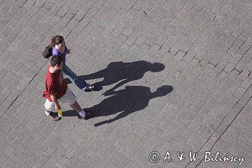 Cracow widok z Wieży Kościoła Mariackiego, Rynek Starego Miasta, cień zakochanej pary
