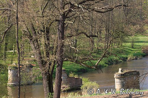 Park Mużakowski, Łęknica, lista światowego dziedzictwa UNESCO, rzeka Nysa Łużycka, widok ze strony polskiej, Filary Mostu Angielskiego