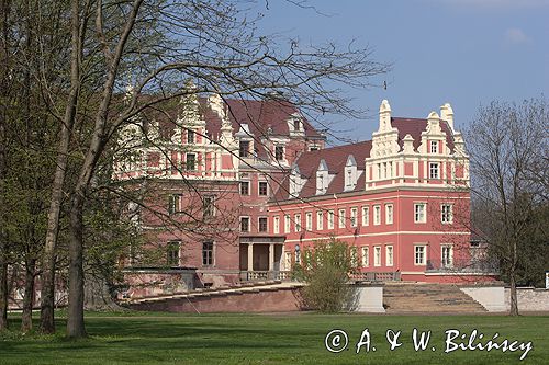 Park Mużakowski, Łęknica, lista światowego dziedzictwa UNESCO widok z parku po stonie polskiej na Nowy Zamek po stronie niemieckiej