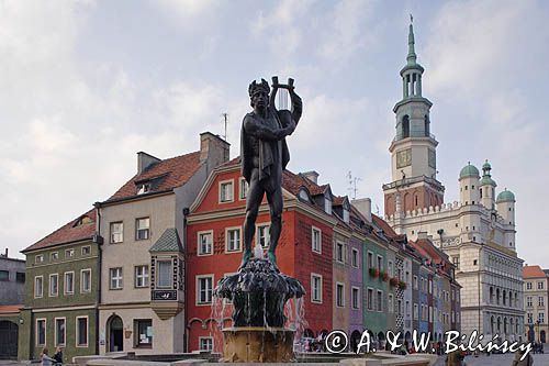 Poznań, fontanna Apolla i domki budnicze