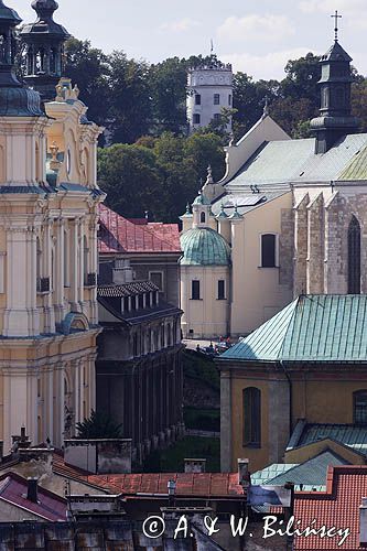 Przemyśl, Starówka, panorama z Wieży Zegarowej, Archikatedra Rzymskokatolicka, zamek