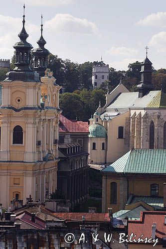 Przemyśl, Starówka, panorama z Wieży Zegarowej, Archikatedra Rzymskokatolicka, zamek