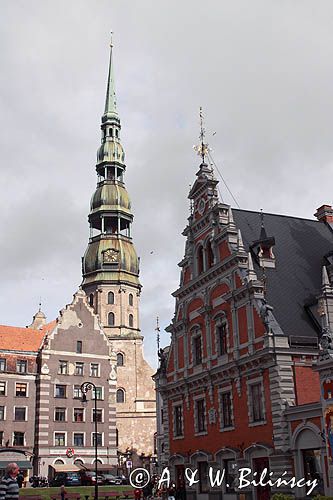 Ryga, wieża kościoła św. Piotra, Sv. Peterbaznica i Dom Bractwa Czarnogłowych, Stare Miasto, Łotwa