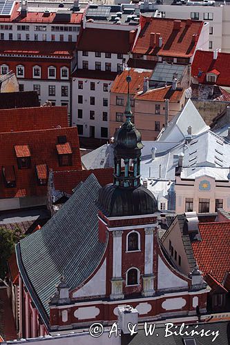 Ryga, panorama miasta z wieży kościoła św. Piotra, Stare Miasto, Łotwa