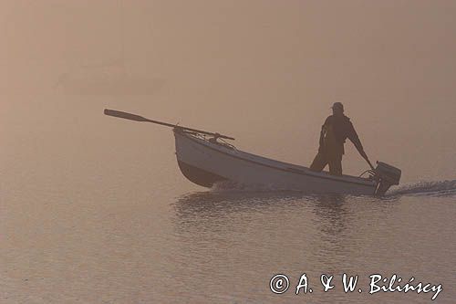 rybak o świcie na rzece Trieux, Bretania, Francja