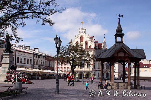 Rzeszów, ratusz i zabytkowa studnia na Rynku