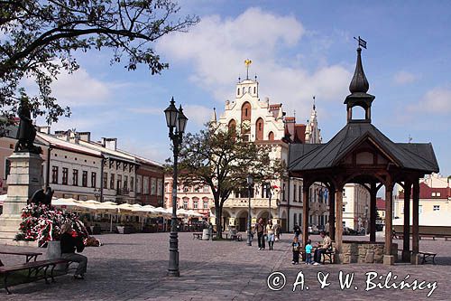 Rzeszów, ratusz i zabytkowa studnia na Rynku