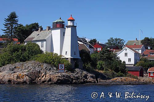 Latarnia morska Sandvigodden koło Arendal, Południowa Norwegia, Skagerrak