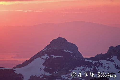 Tatry zachód słońca za Giewontem, widok ze Skrajnej Turni