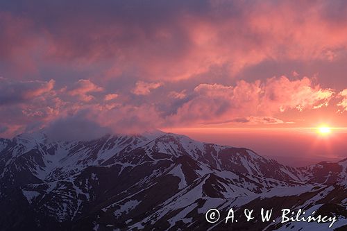 Tatry zachód słońca, widok ze Skrajnej Turni