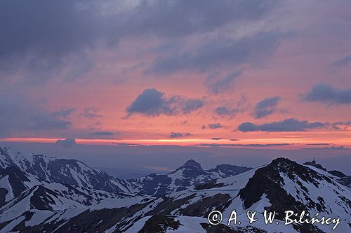 Tatry zachód słońca, widok ze Skrajnej Turni