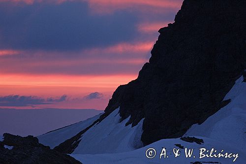 Tatry zachód słońca za Beskidem, widok ze Skrajnej Turni