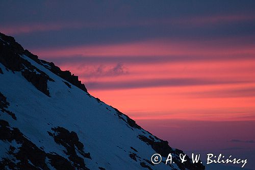 Tatry zachód słońca za Beskidem, widok ze Skrajnej Turni