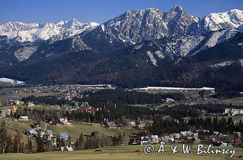 Tatry panorama z Gubałówki, Kościelisko, Giewont, Długi Giewont, Kasprowy i Świnica