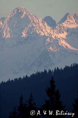 zima, widok na Tatry Wysokie Słowackie z Murzasichla