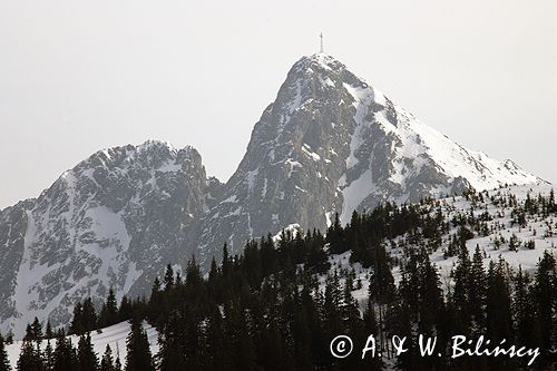 zima, Giewont, widok z Polany na Stołach, Tatrzański Park Narodowy