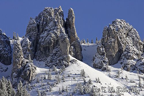 zima, Mnichy Chochołowskie, Tatrzański Park Narodowy Murań, widok z Murzasichla