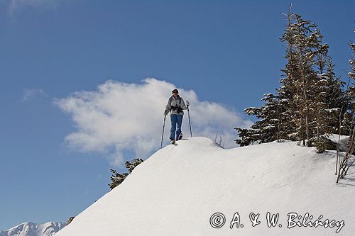 zima, skitouring na Jamborowwym Wierchu, Tatrzański Park Narodowy Murań, widok z Murzasichla