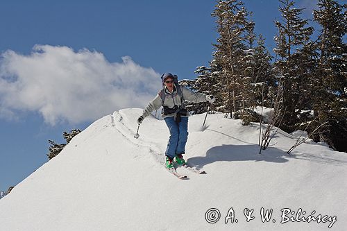 zima, skitouring na Jamborowwym Wierchu, Tatrzański Park Narodowy Murań, widok z Murzasichla