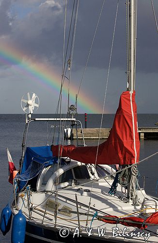 tęcza nad morzem, Bałtyk, port Kristianopel, Kalmarsund, Smaland, Szwecja