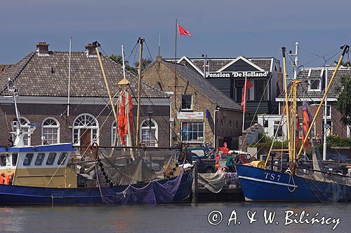 osada i kutry rybackie w West Terschelling, Wyspy Fryzyjskie, Holandia, Waddensee