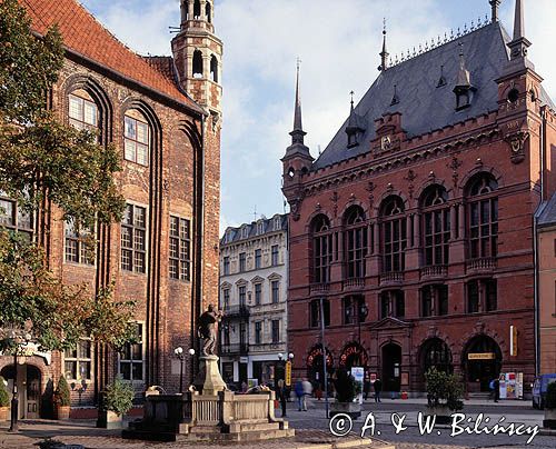 Toruń dwór Artusa, ratusz, fontanna