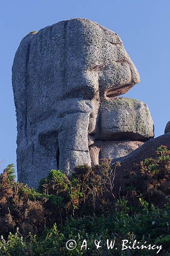 skała w Trebeurden, Bretania, Wybrzeże Czerwonego Granitu, Cote de Granit Rose, Francja