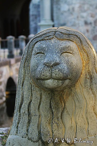 Uśmiechnięty lew, Zamek Vadstena nad jeziorem Vattern, Szwecja
