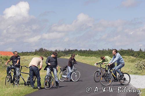 rowerzyści na wyspie Vlieland, Wyspy Fryzyjskie, Holandia, Waddensee, Morze Wattowe