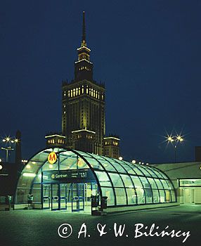 Poland, Warsaw, city, Warszawa Metro Station and Palace of Culture and Science