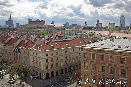 Warszawa panorama Warszawy z wieży koscioła św. Anny, budynki przy Krakowskim Przedmieściu