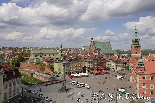 Warszawa panorama Starówki Warszawskiej z wieży koscioła św. Anny, plac Zamkowy