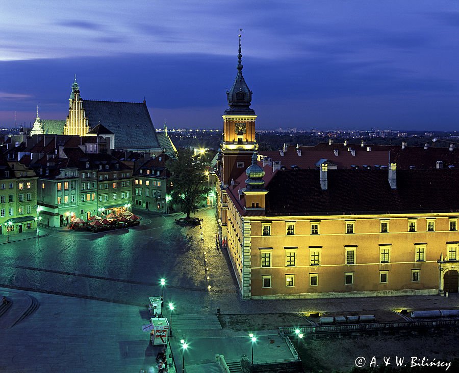 Warszawa panorama Starego Miasta, Plac Zamkowy, widok z Wieży przy kościele sw. Anny