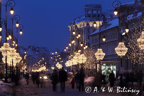 świąteczna iluminacja Warszawy, Trakt Królewski, Krakowskie Przedmieście, Hotel Bristol